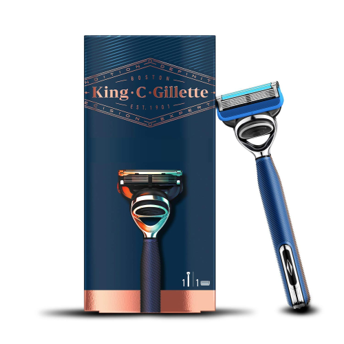 Gillette King C. Razor with Trimmer for Men Navy Blue Precision Shaving Tool