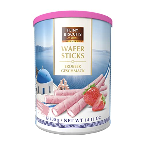 Feiny Biscuits Wafelrolletjes met een crememet aardbeiensmaak 400g