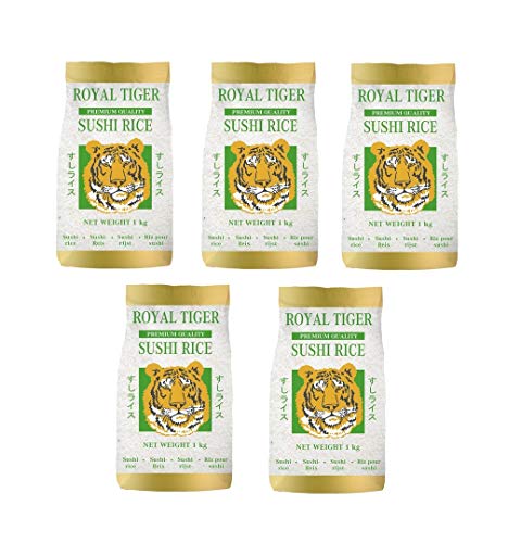 Royal Tiger Sushi Rice from Portugal 5-Pack (5 x 1kg) Round Grain for Sushi & Risotto