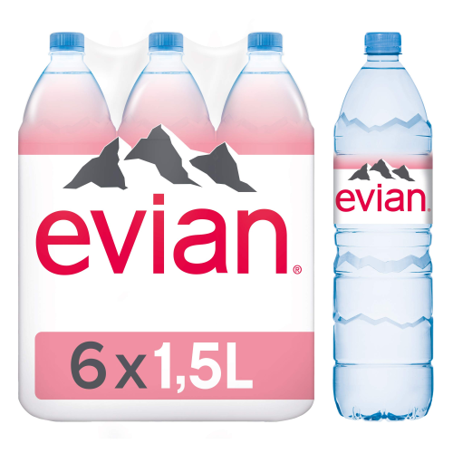 Evian Mineral Water 6 PET Bottles x 1.5 Liters Pure Refreshing Water