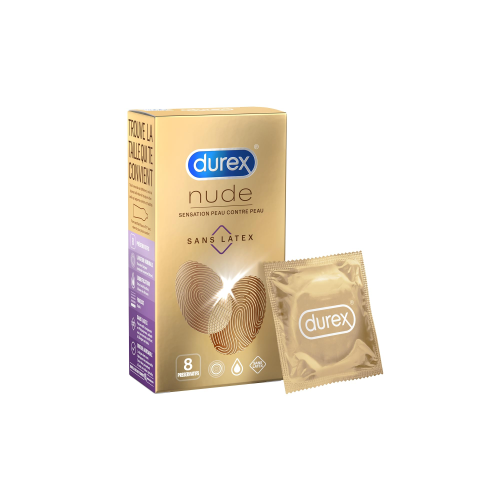 Durex Nude Condoms Latex-Free 8 Pack Hypoallergenic Natural Feel for Sensitive Skin