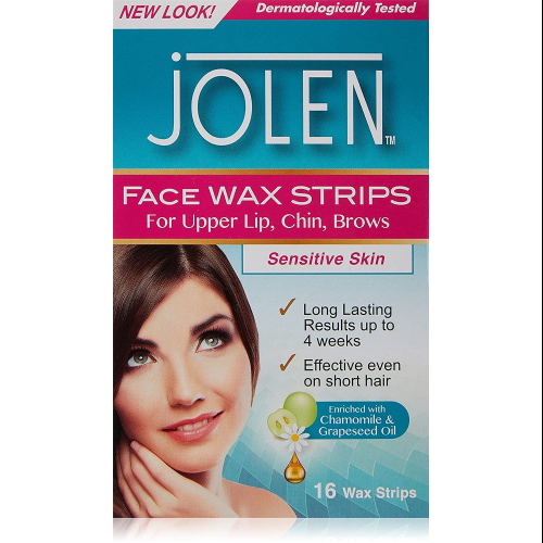 Jolen Facial Wax Strips for Sensitive Skin 16 Strips Quick & Gentle Hair Removal