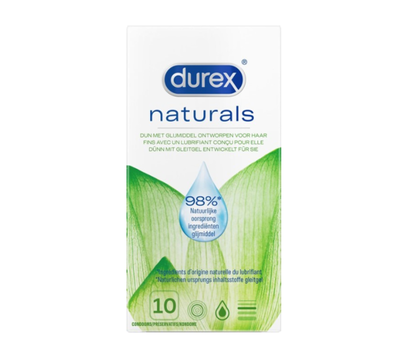 Durex Naturals Condoms 10x1 Natural Latex Lubricated for Comfort and Protection