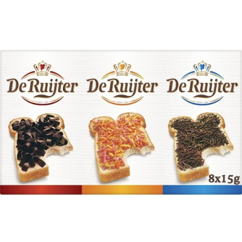 De Ruijter Chocolate Sprinkles 8 Small Packs 140g Dutch Hagelslag Topping