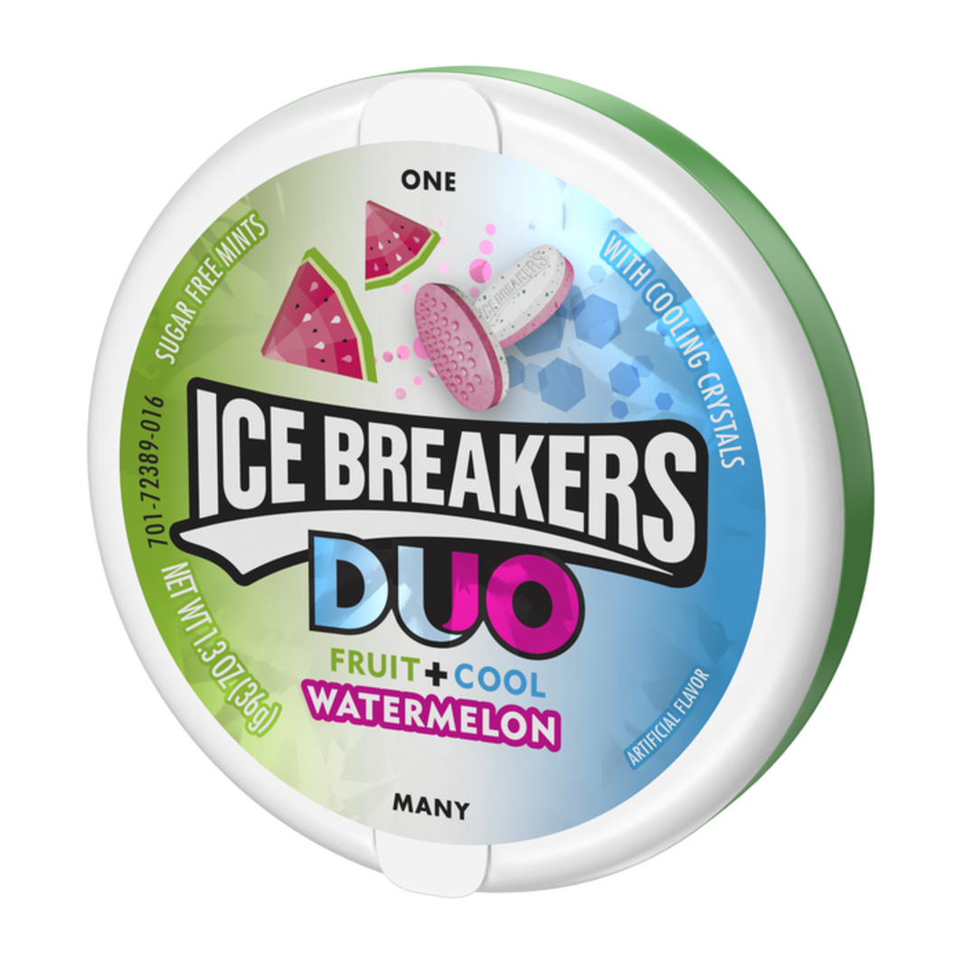 Ice Breakers Duo Frucht- und Wassermelonengeschmack, zuckerfreie Minzbonbons