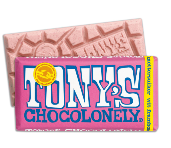 Tony's Chocolonely Witte Chocolade Reep Framboos Knettersuiker - 180 Gramm