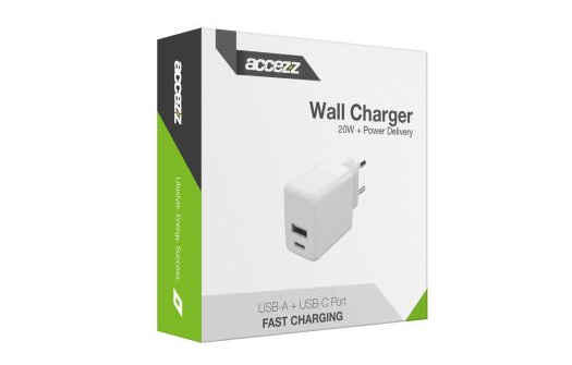 Accezz Wall Charger - Ladegerät - USB-C und USB-Anschluss - Power Delivery - 20 Watt - Weiß